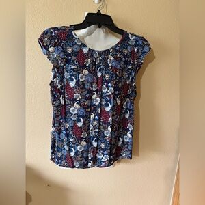 LOFT Blue and Red Floral Blouse